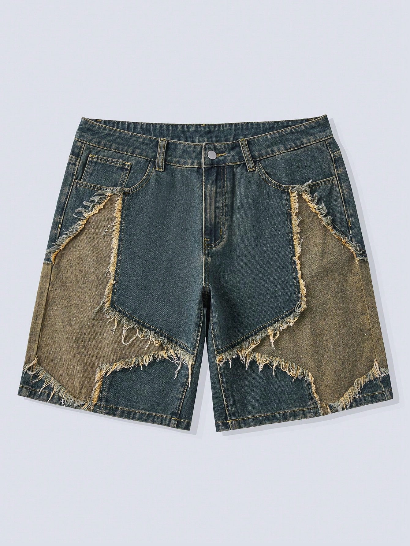 Street Life Men's Casual Denim Shorts With 5-Point Star Patch Pockets