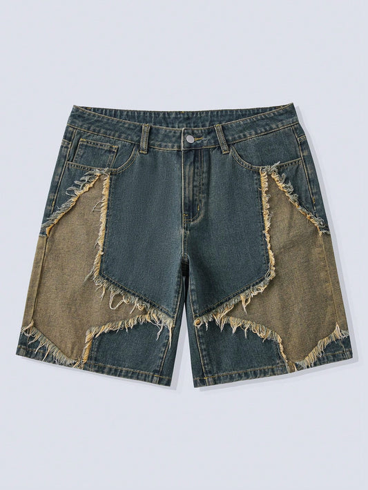 Street Life Men's Personality Desinged Patchwork Denim Shorts