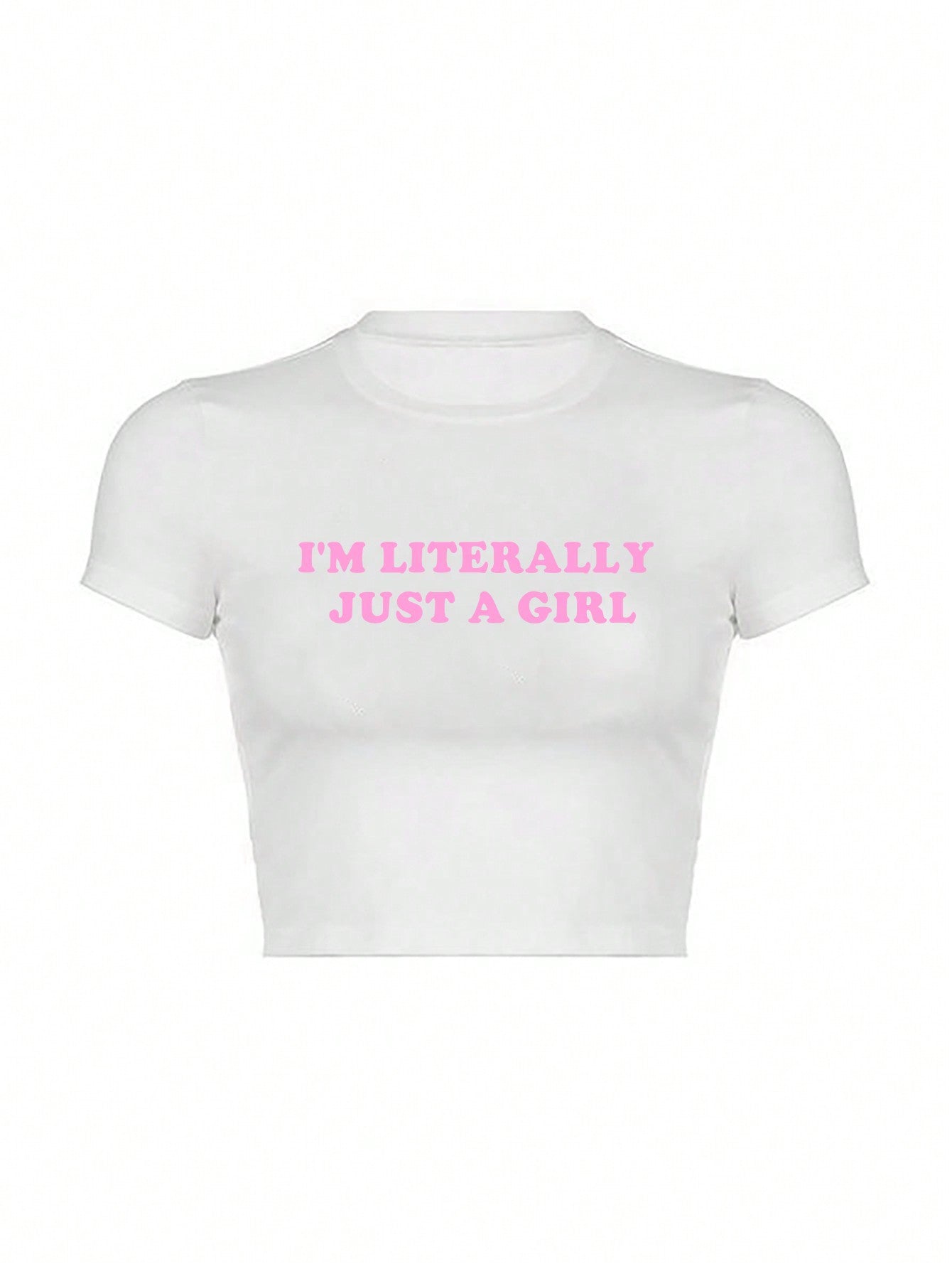 プラスサイズ レディース クロップド スローガン スリムフィット Tシャツ I'M LITERALLY JUST A GIRL