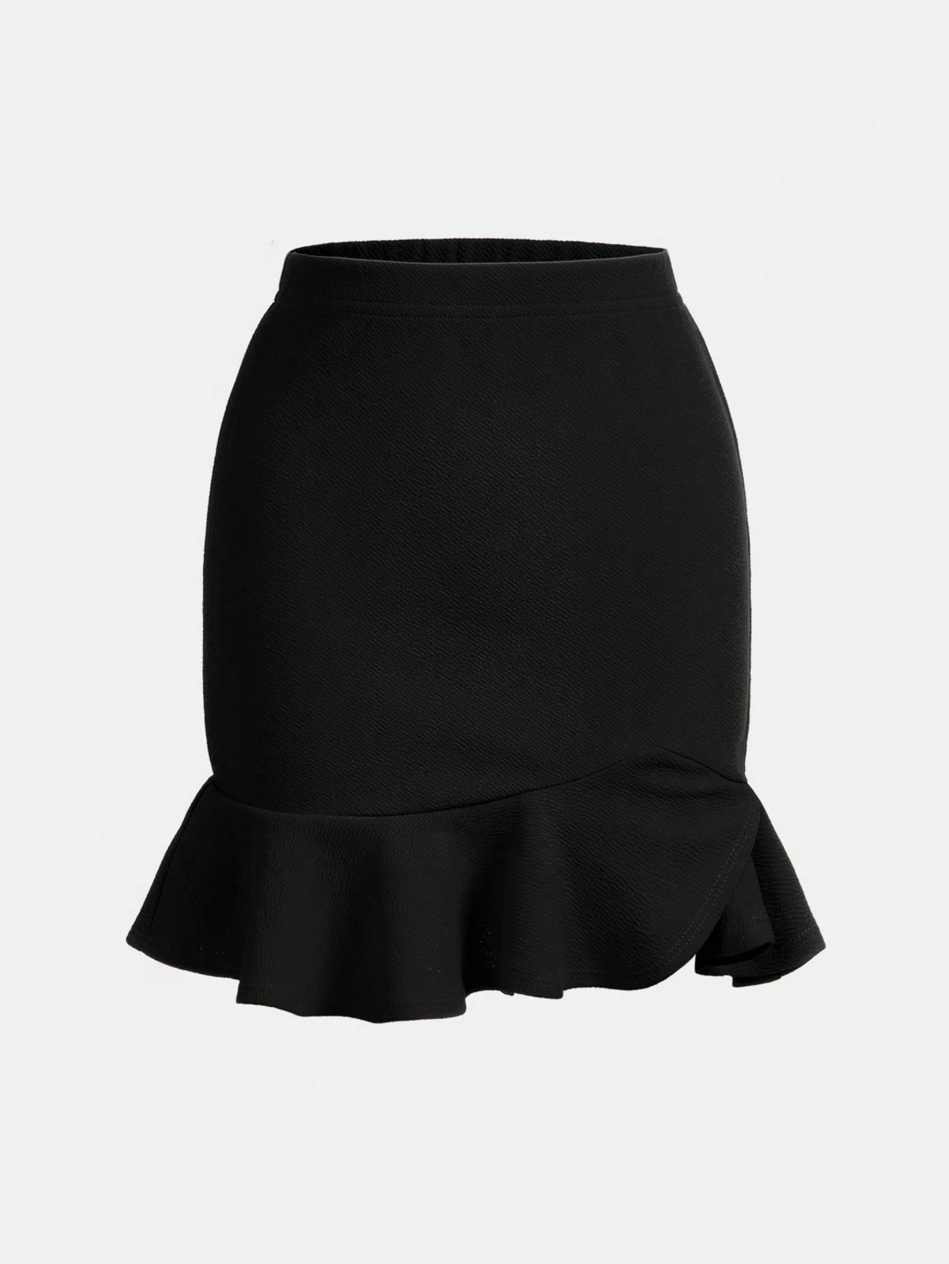 Tween Girl Sporty Knit Plain Skirt With Ruffle Hemline