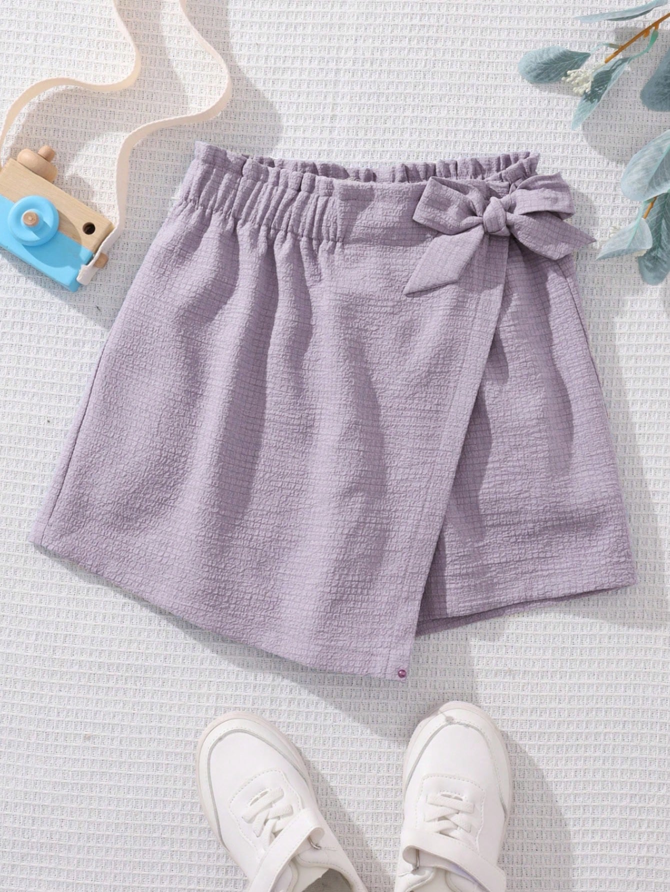 Tween Girl Woven Pure Color Loose Casual Skirt Shorts With Bowknot