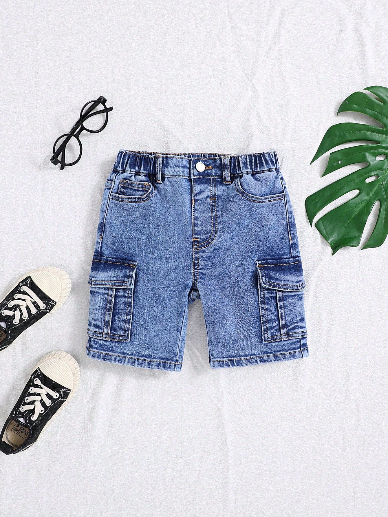 Young Boy Trendy Summe Stonewashed Distressed Denim Shorts With Flap Pocket Side Cargo Jeans Shorts,For Spring Summer Toddler Boy Clothes Outfits