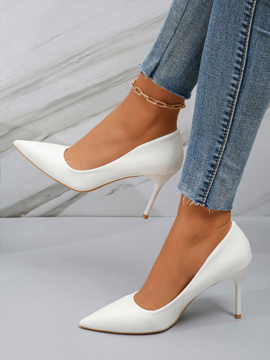 2023 New Arrival Stiletto Pointed Toe High-Heeled Shoes For Women, Comfortable, Suitable For Work And Commute, Large Size, Versatile, White, Sexy, Shallow Mouth