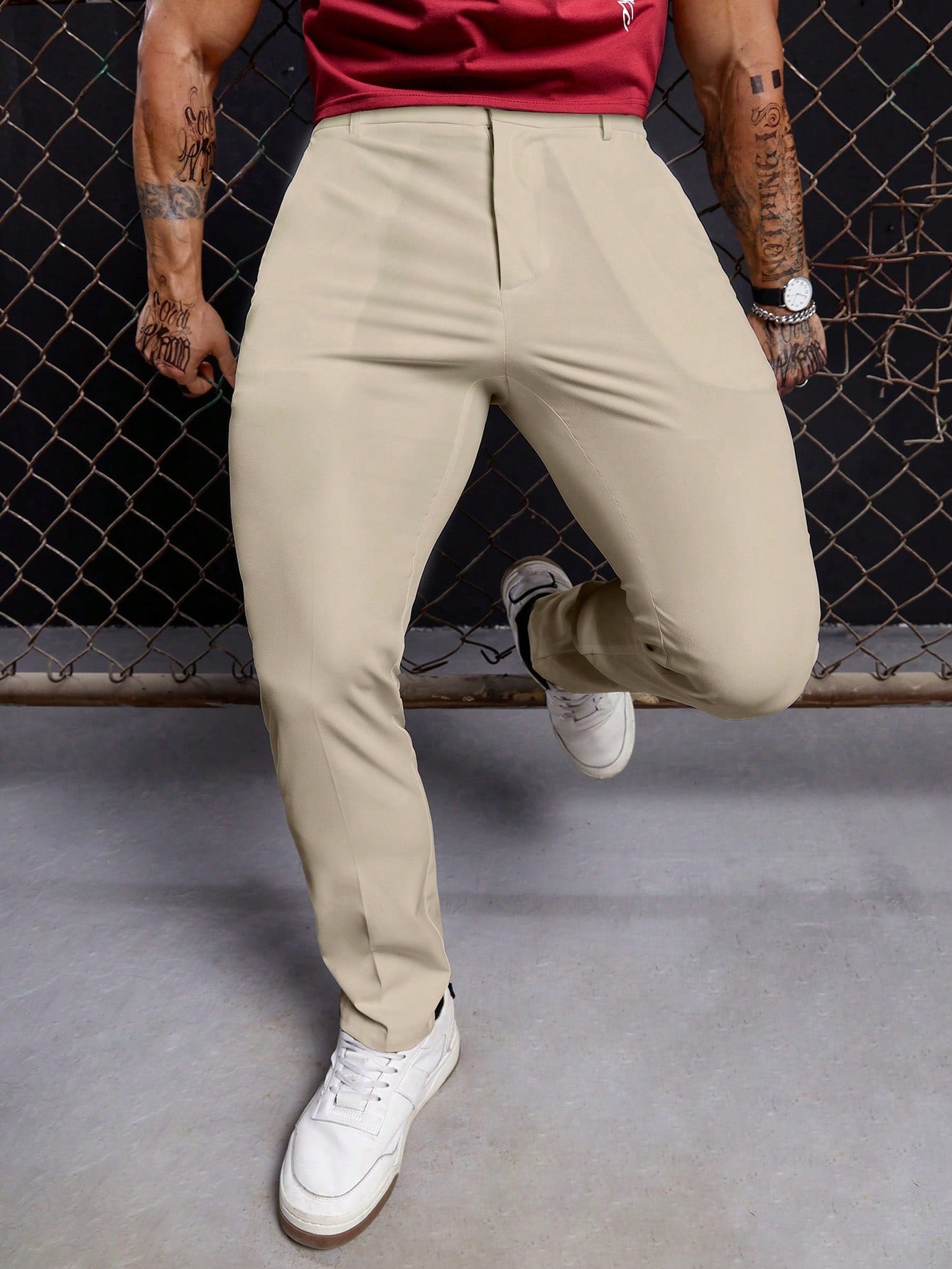 Men Solid Slant Pocket Suit Pants