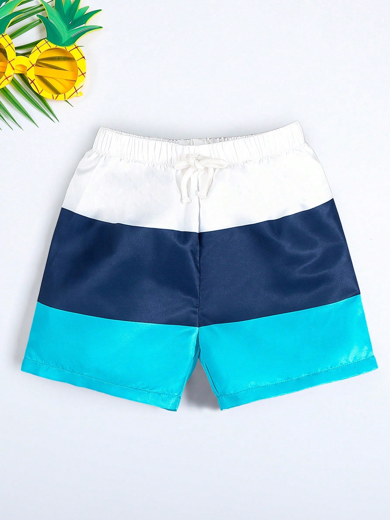 1pc Young Boys' Leisure Vacation Striped Beach Shorts With Bow Decoration And Elastic Waistband