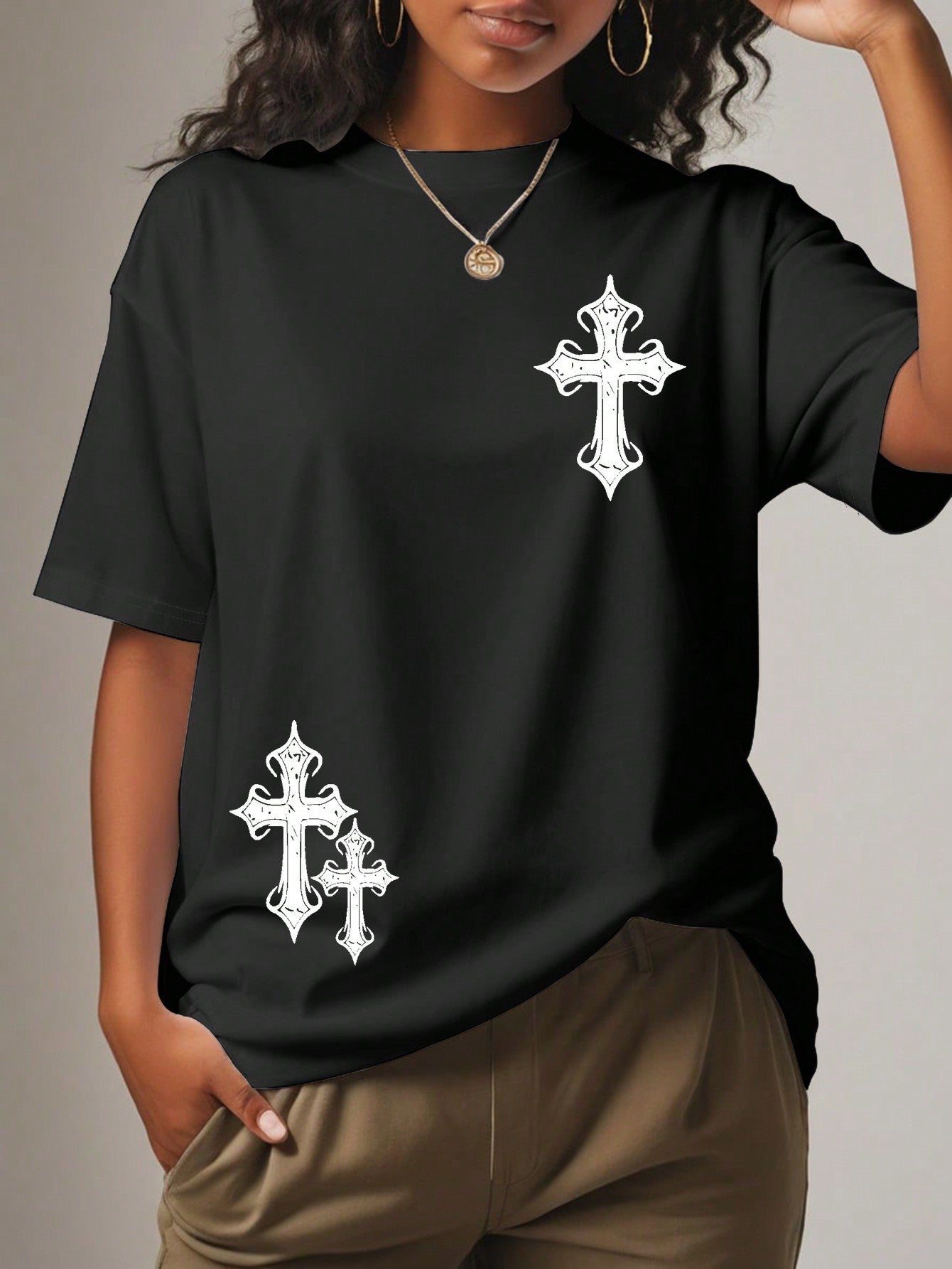 Women's Cross Printed Short Sleeve T-Shirt