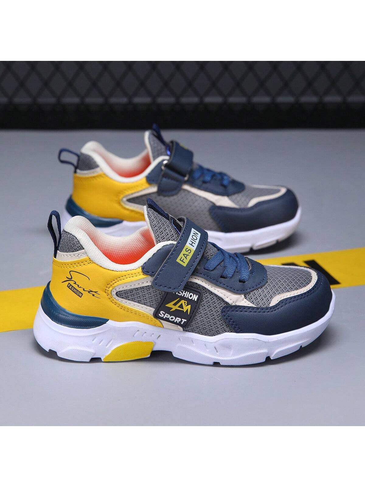 Boys' Fashionable Color-Block Sport Shoes - Shock-Absorbing, Anti-Slip, Breathable Mesh Shoes, Suitable For Outdoor Running And Walking