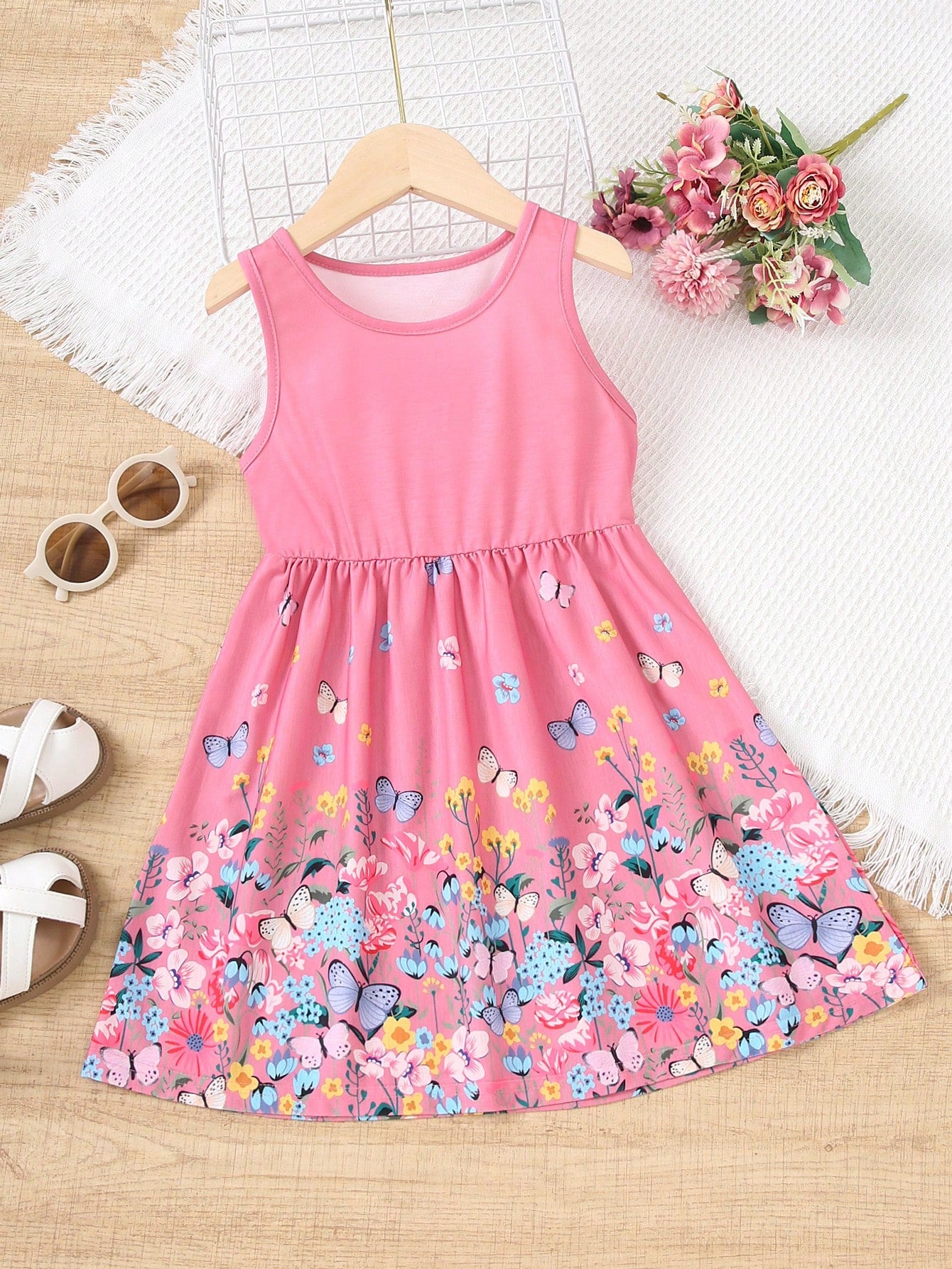 Young Girl Sweet Butterfly Printed Dress