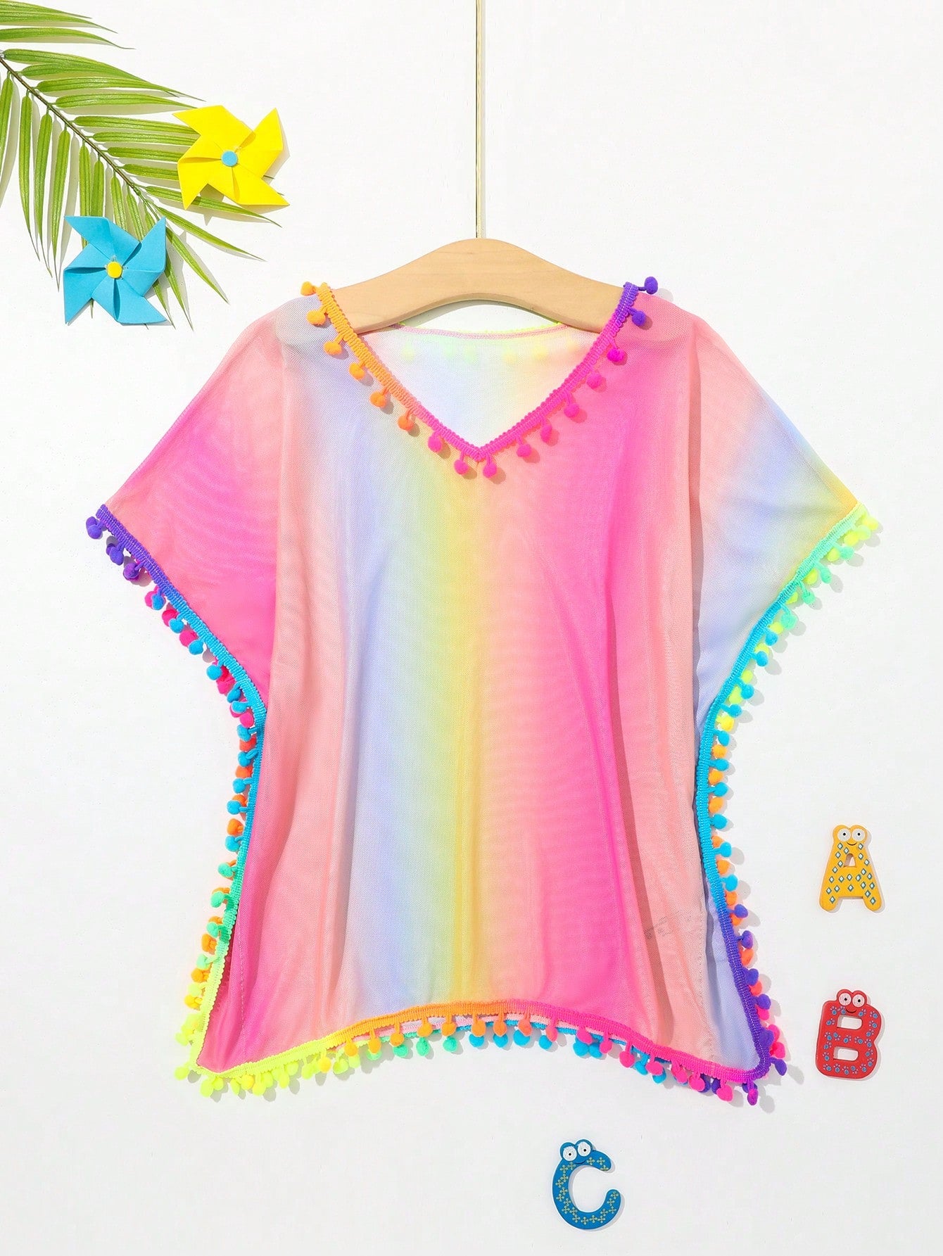 Young Girl Ombre Color Ball Embellished Cover-Up Top