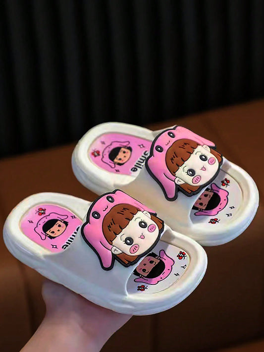 1pair White Cute Princess Style Cartoon Girls' Sandals, Waterproof, Anti-Slip, Breathable, Suitable For Summer Indoor Outdoor Beach