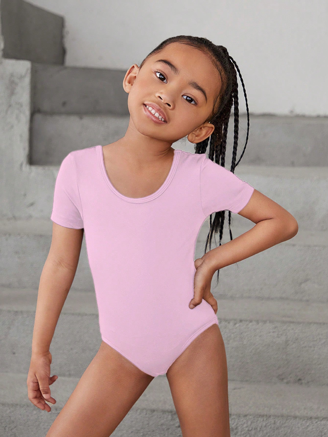 Young Girl Solid Color Short Sleeve Sport Bodysuit