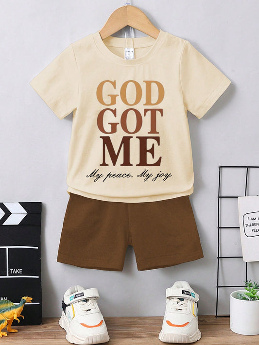 Young Boy Letter Printed Short Sleeve T-Shirt And Shorts Set