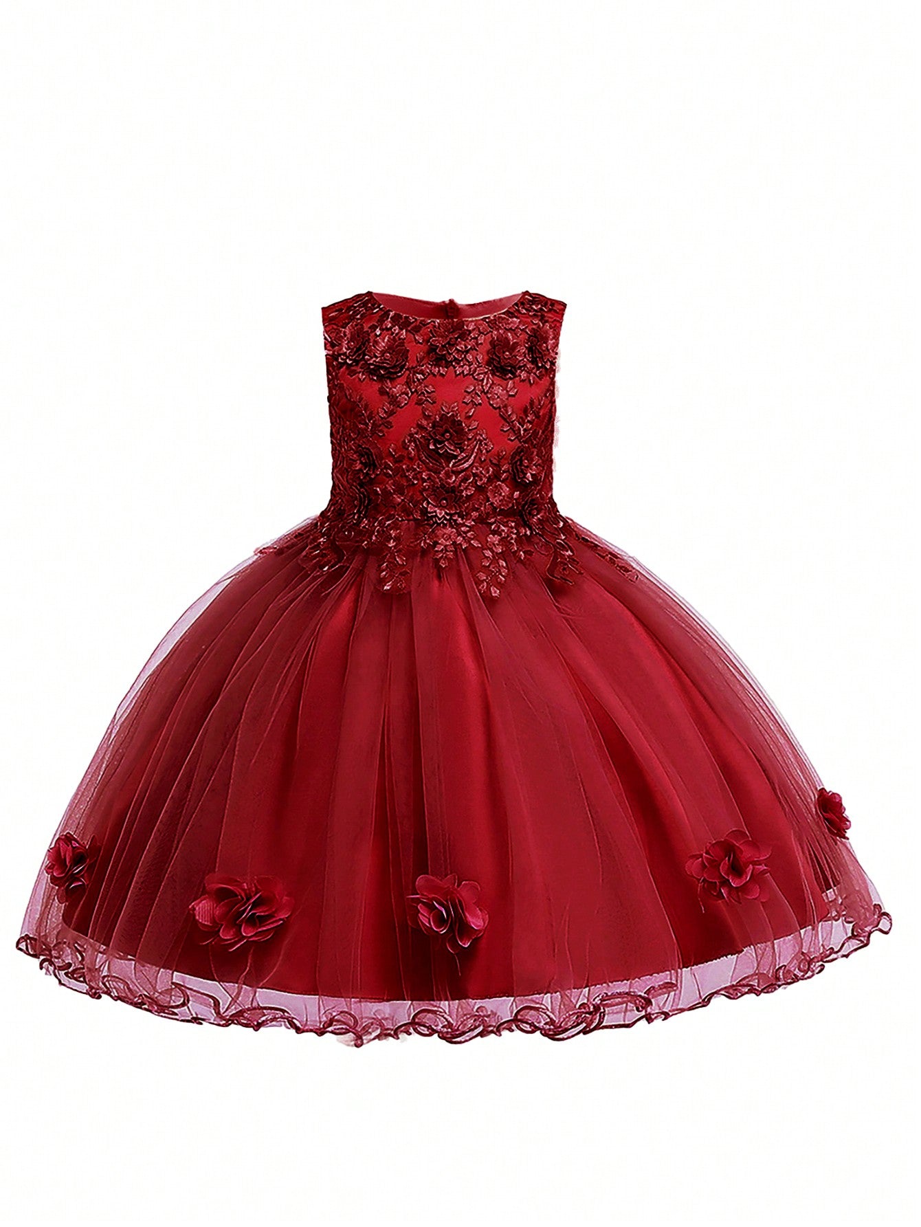 Tween Girl Dress With Solid Color Mesh And Satin Fabric, 3D Flower Decor, Puffy Skirt, Gorgeous Dress Perfect For Birthday Party And School Performances.