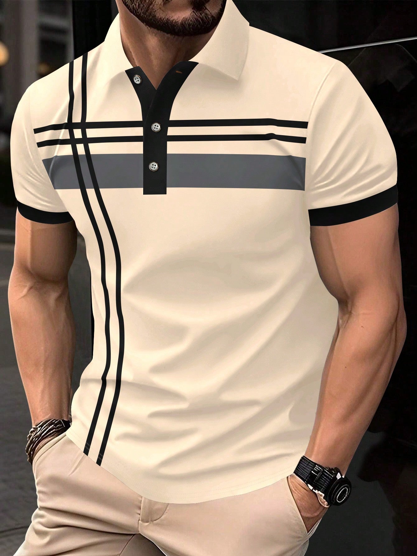 Men Summer Striped Short Sleeve Casual Commuting Polo Shirt