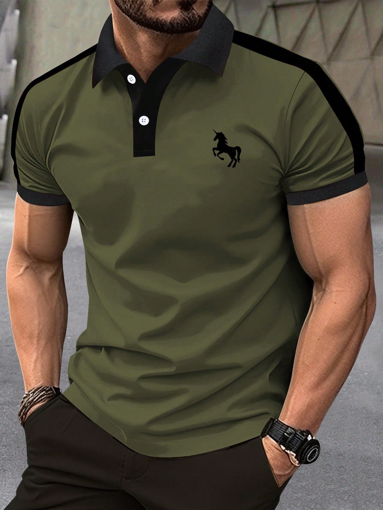 Men's Short Sleeve T-Shirt Polo Shirt, Regular Fit, Large Size, Summer, Horse Pattern Print, Casual, Sports, Travel, Outdoor, Camping, High-End Business Paul Shirt