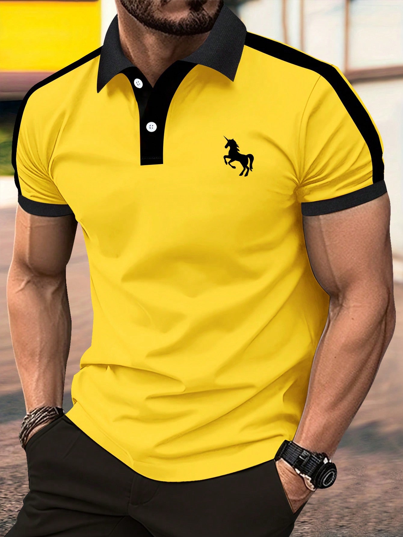 Men's Short Sleeve T-Shirt Polo Shirt, Regular Fit, Large Size, Summer, Horse Pattern Print, Casual, Sports, Travel, Outdoor, Camping, High-End Business Paul Shirt