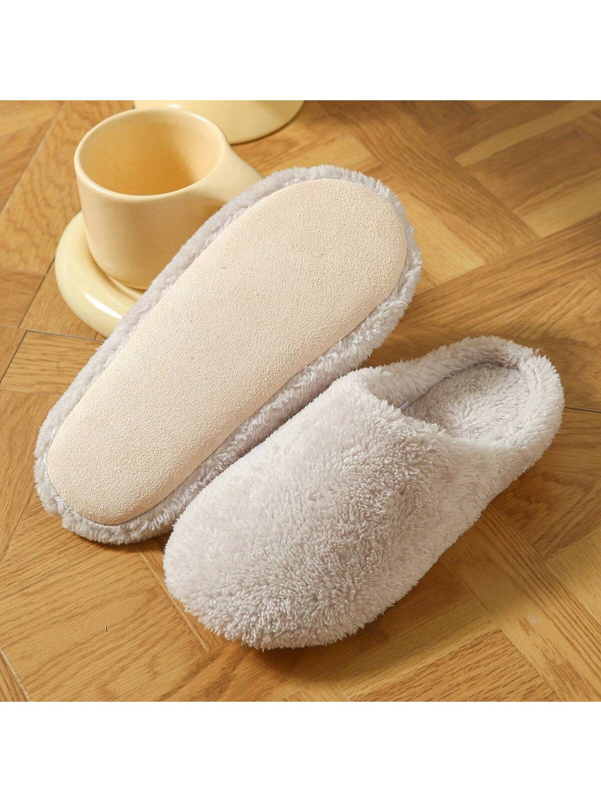 New Women's Soft And Light Plush Satin House Slippers With Anti-Slip Sole And Half-Pack Heel, Suitable For Spring, Autumn, And Winter