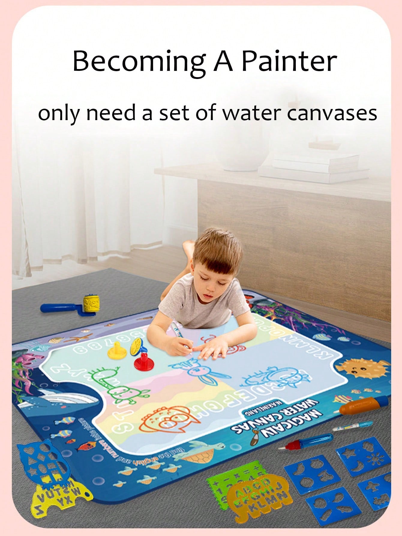 Kids Toy - Magic Water Drawing Mat Coloring Writing Mat Doodle Pad, Cartoon Ocean/Dinosaur Crawling Puzzle Toy