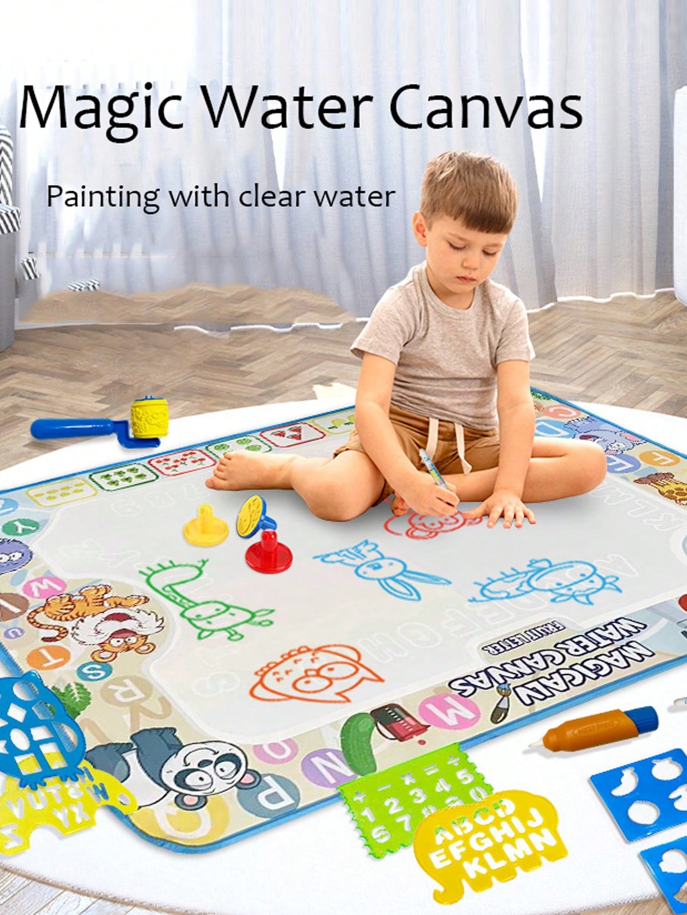 Kids' Toy Magical Water Drawing Mat, Doodle Mat With Cartoon Ocean & Dinosaur Crawl Mat, Educational Toy