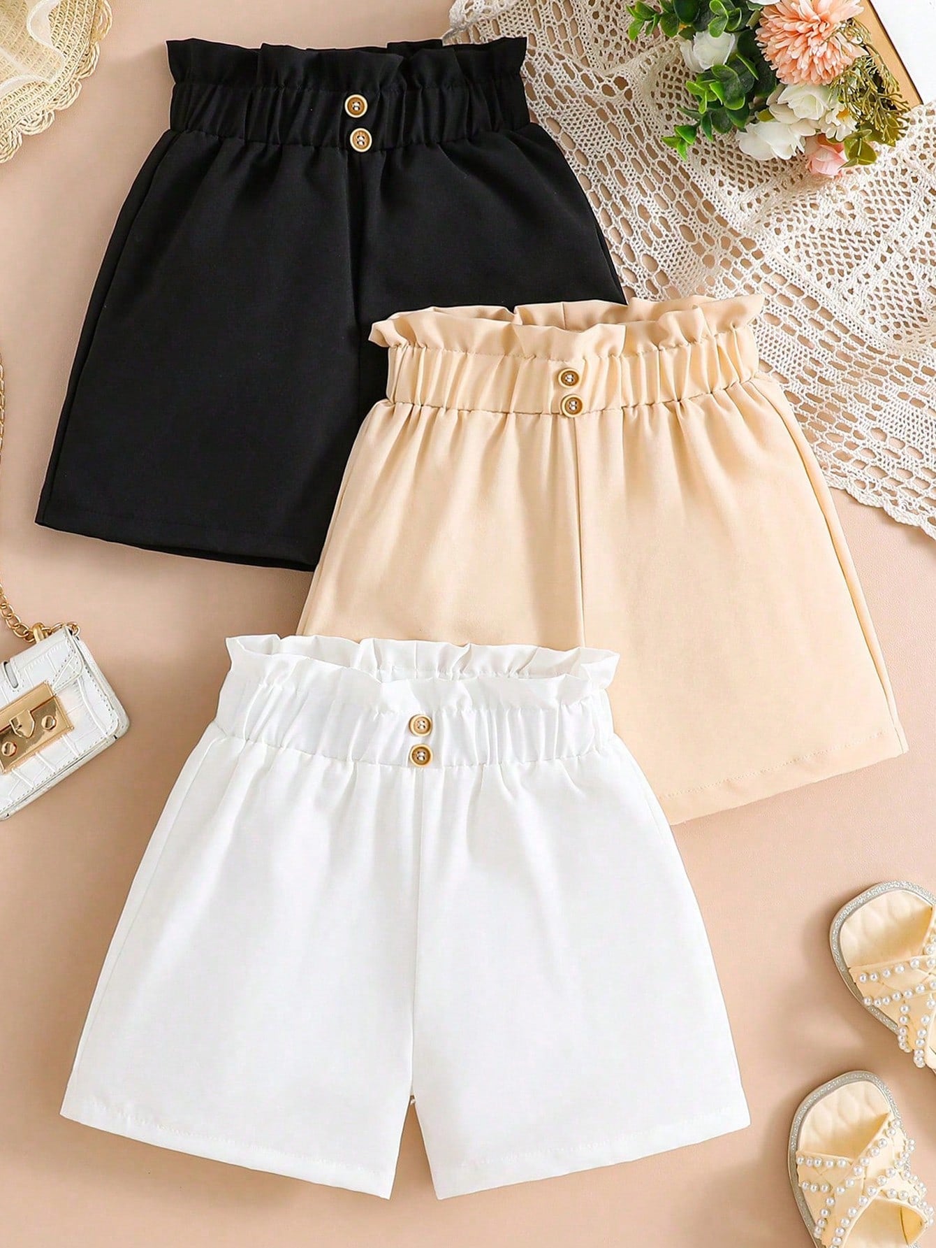 Tween Girl Three Pcs Solid Color Simple Versatile Shorts