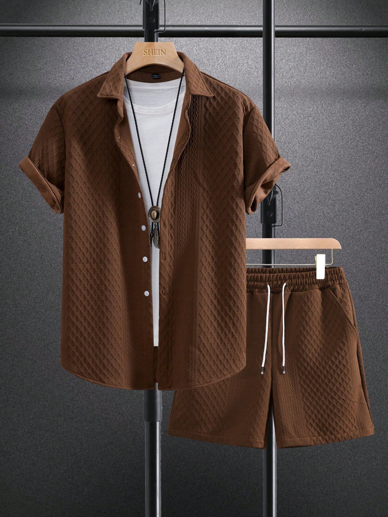 Men Solid Color Simple Short Sleeve Shirt And Shorts Set