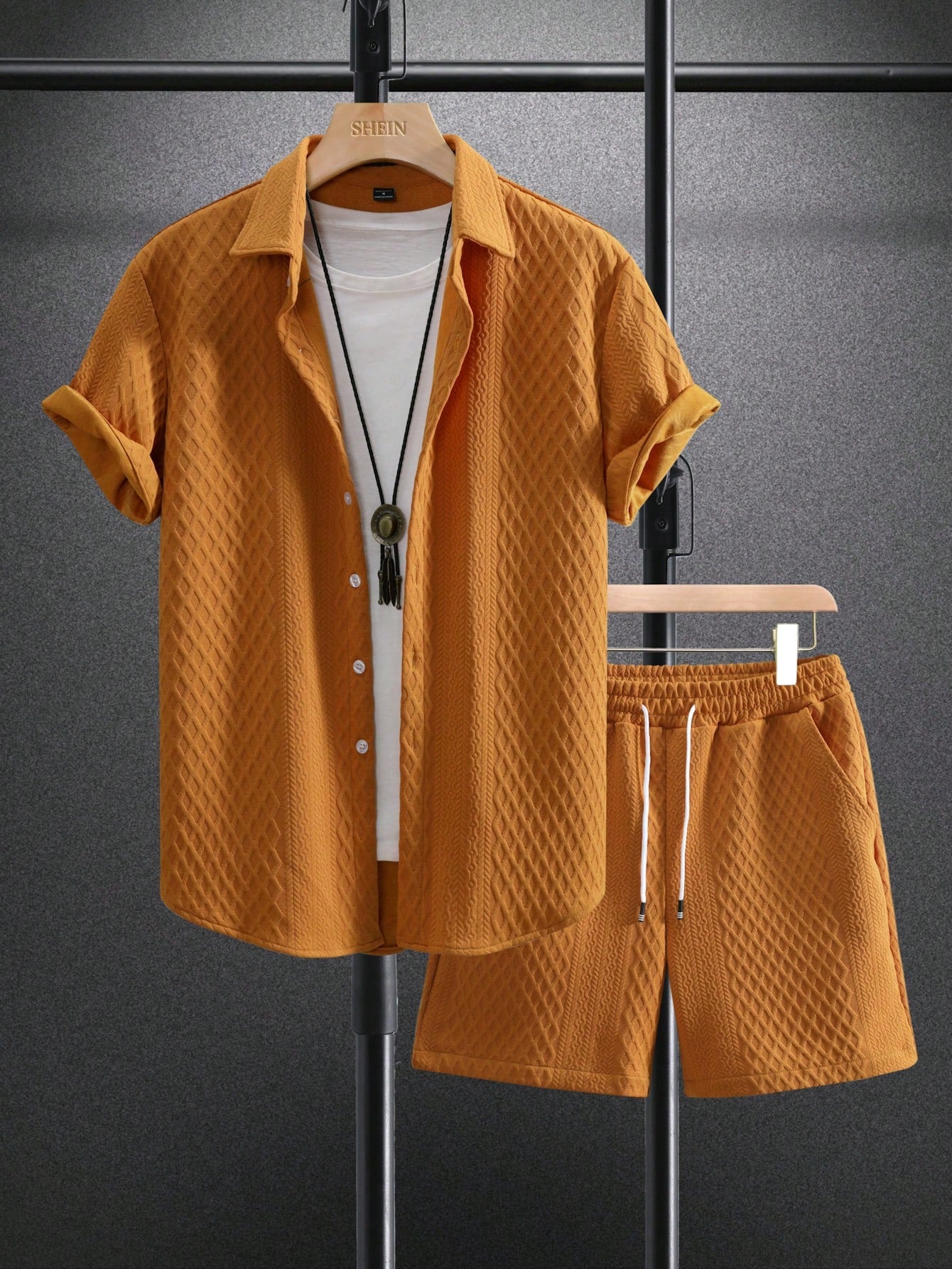 Men's Plain Short Sleeve Shirt And Shorts Set