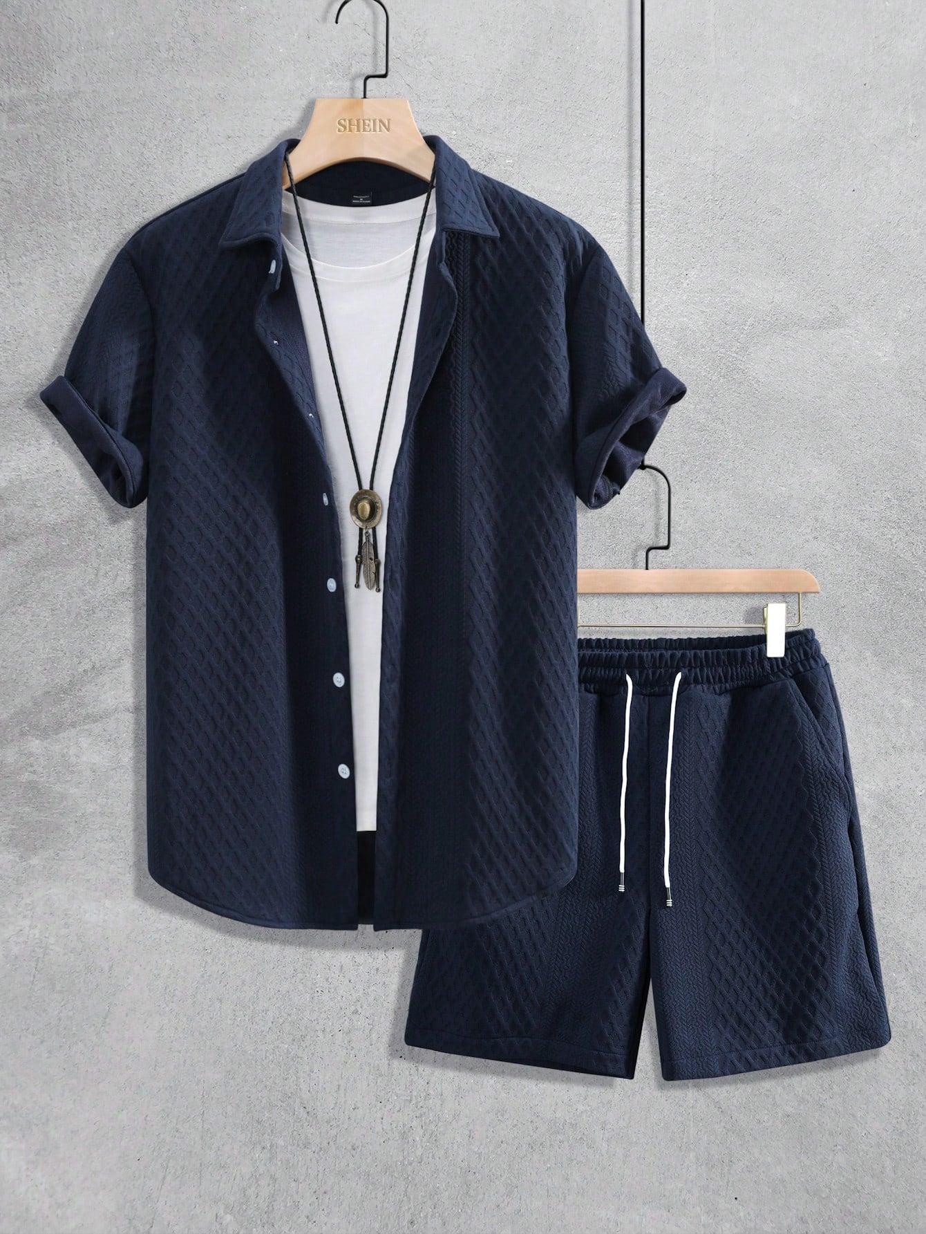 Men's Plain Short Sleeve Shirt And Shorts Set