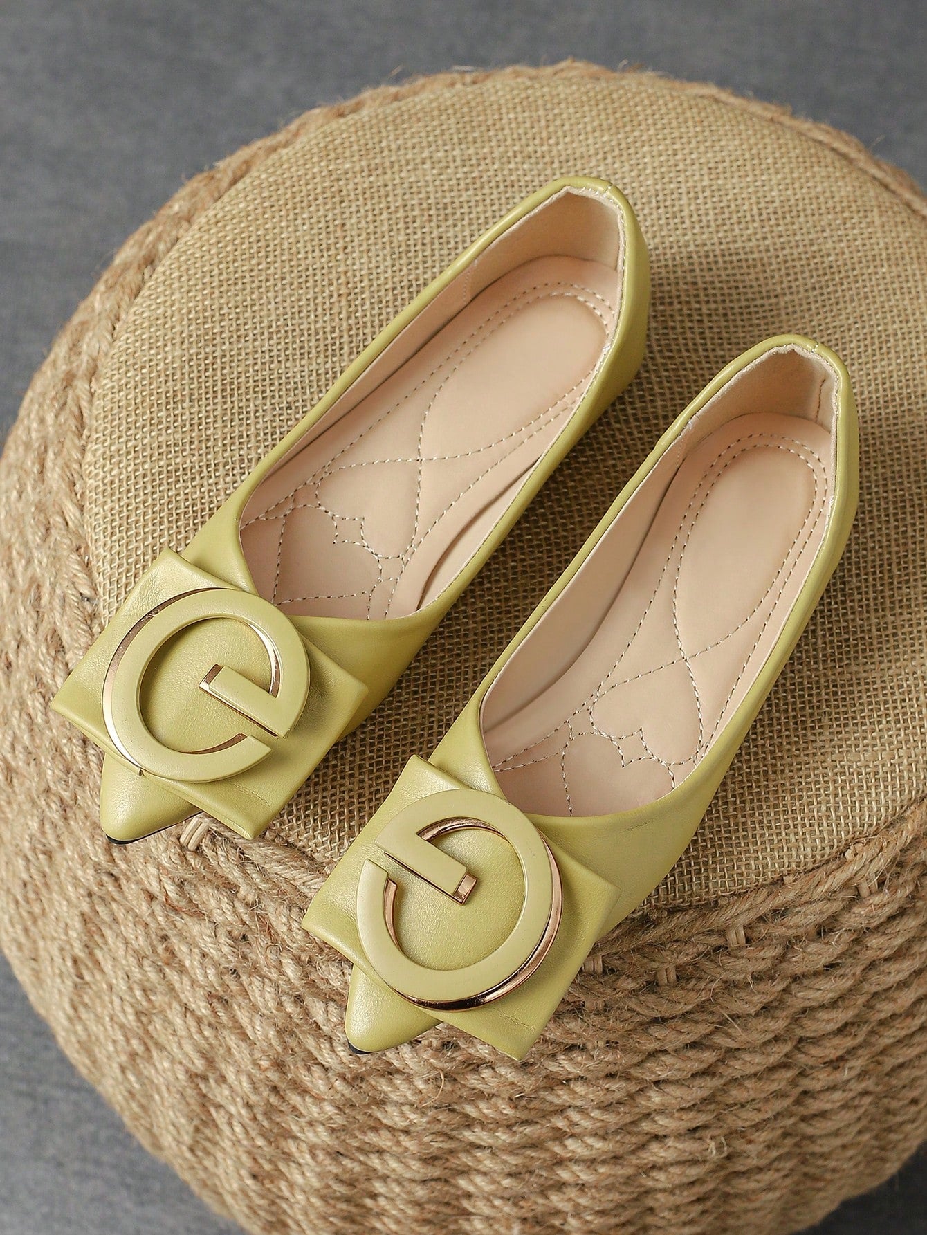 Women's Pointed Toe Shoes With Buckle, Mustard Yellow, Flat Bottom, Suitable For Daily Wear, Traveling And Casual Outings