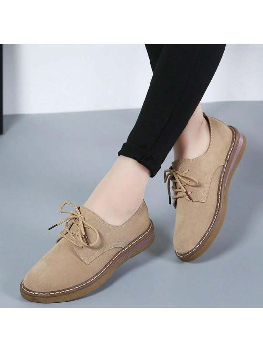 Women's Flat Loafers, Solid Color Lace-Up Low-Cut School Shoes, Comfortable College Style Shoes