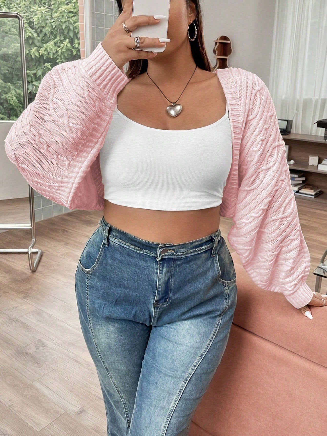 Plus Size Women's Batwing Sleeve Cropped Open Cardigan