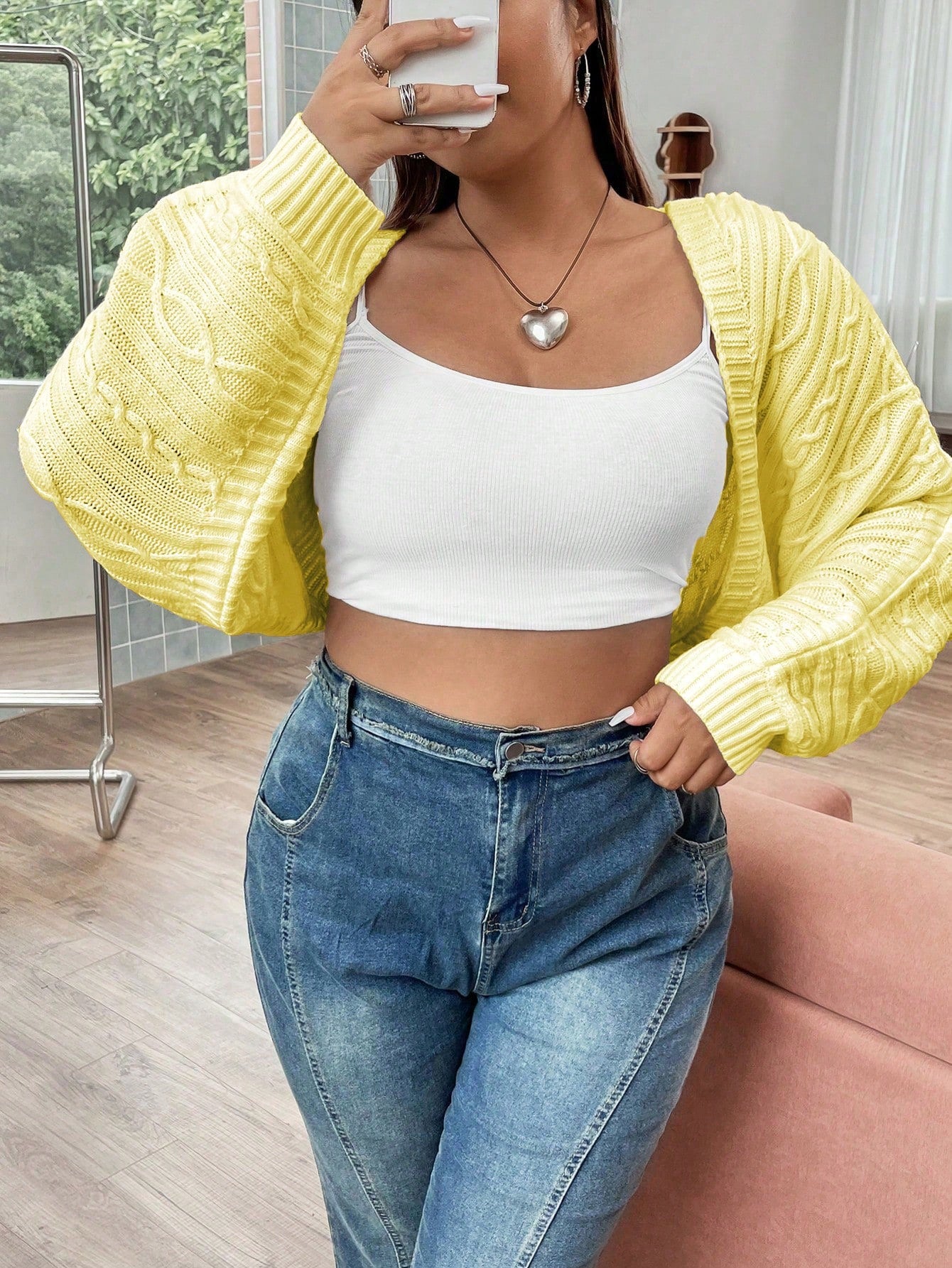 Plus Size Women's Batwing Sleeve Cropped Open Cardigan