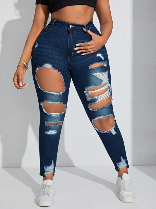 Women's Plus Size Distressed Skinny Jeans