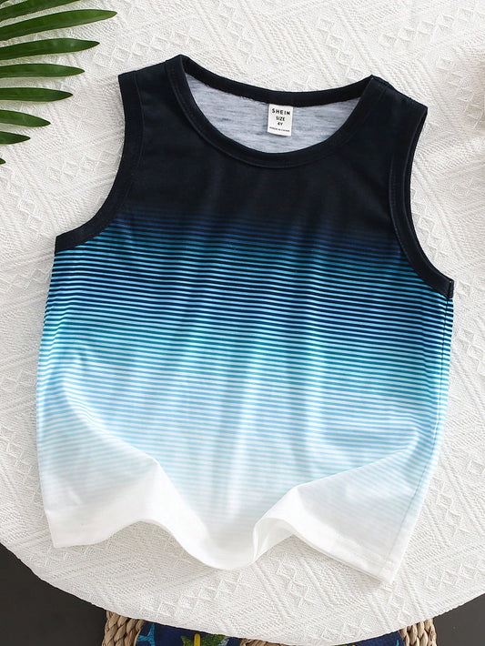 Young Boy 1pc Casual Ombre Comfortable And Breathable Tank Top, Suitable For Summer