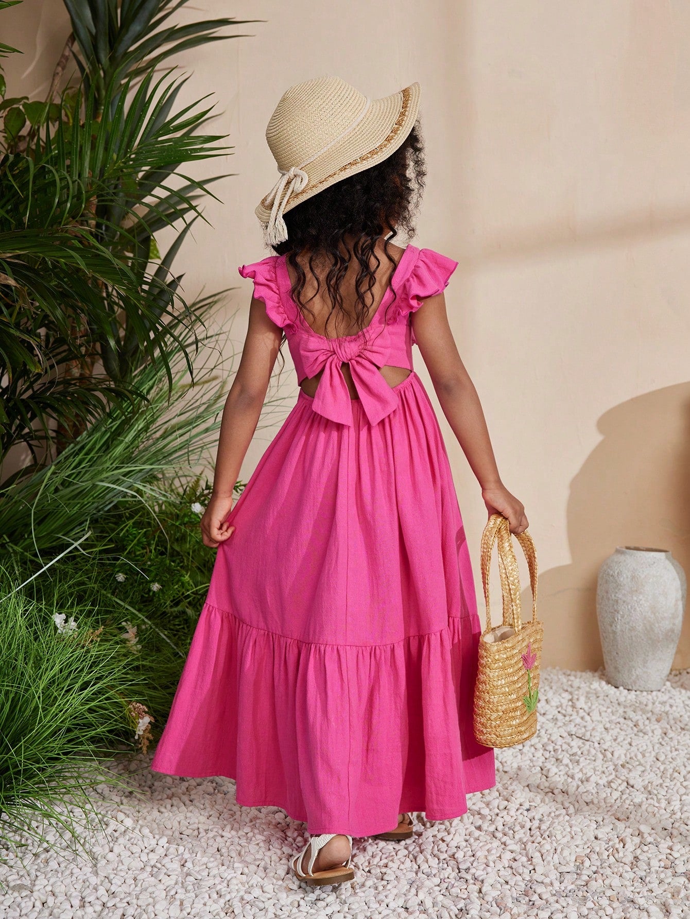 Young Girl Chiccola Music Festival Woven Solid Color Square Neck Sleeveless Maxi Dress