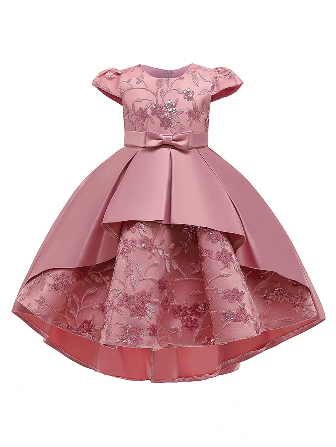 Young Girl Plain Satin Dress With Embroidery Flower Decoration For Gorgeous Look