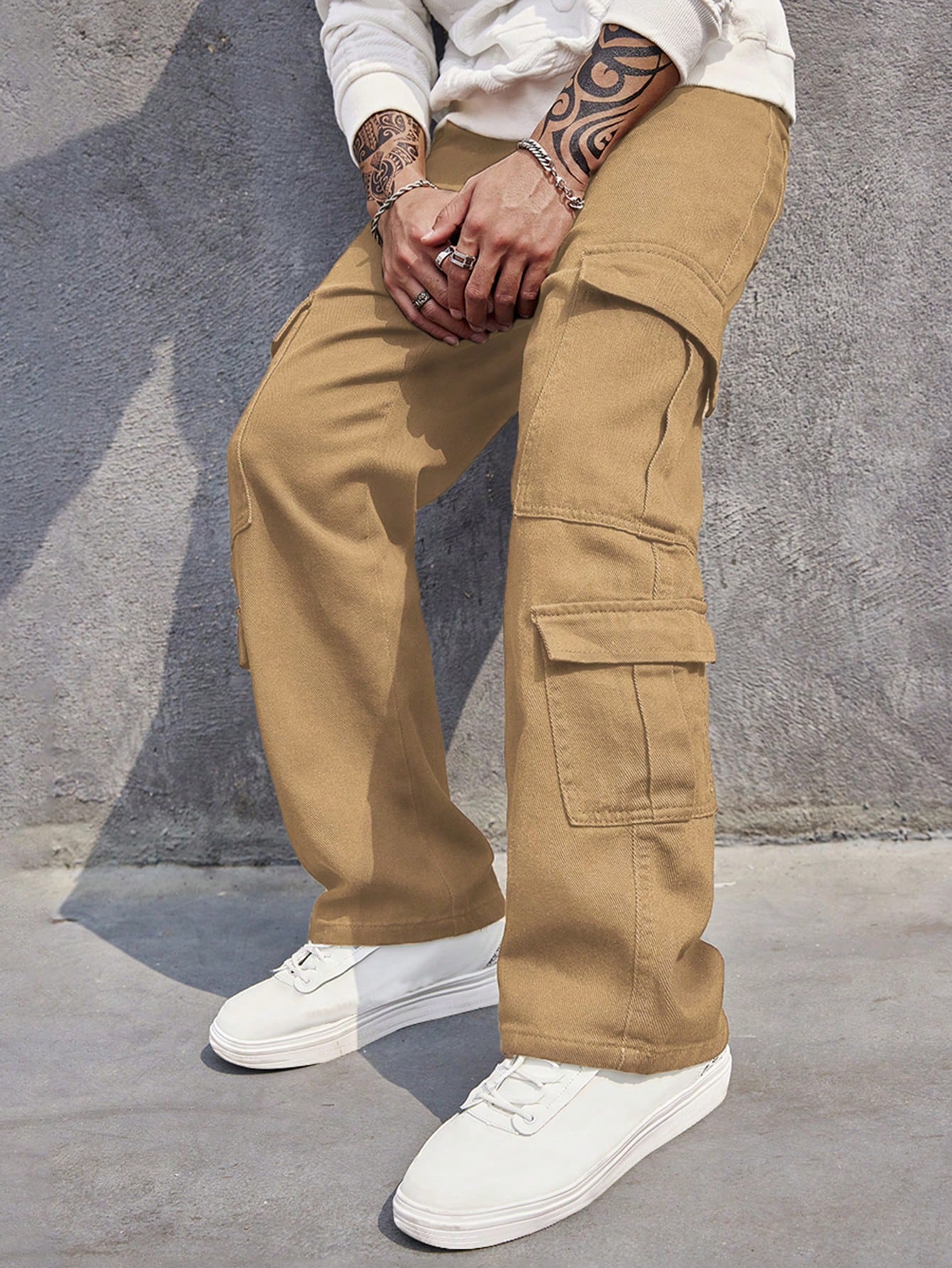 Men Flap Pocket Side Cargo Jeans