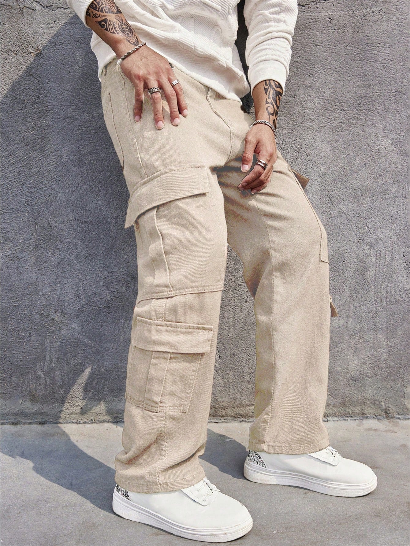 Men Flap Pocket Side Cargo Jeans