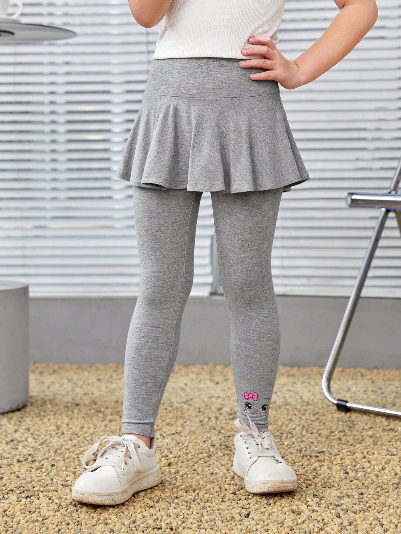 Young Girl Knitted Solid Color Cute Cat Patterned One-Piece Casual Leggings