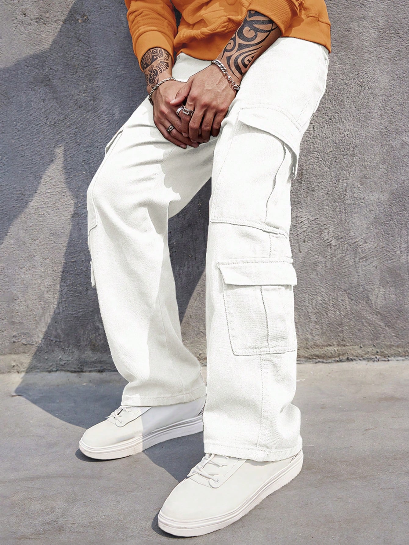 Men Flap Pocket Side Cargo Jeans