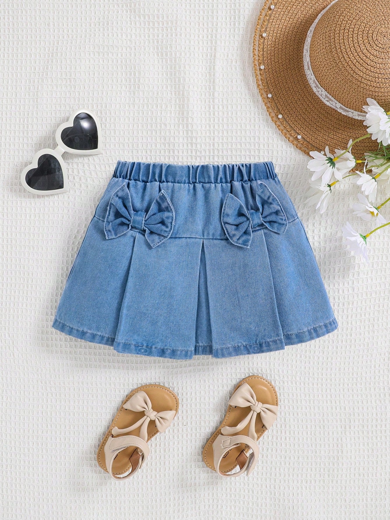 Young Girls' Comfortable And Soft Bow Decorated Denim Skirt, Spring/Summer Boho Cute  Skirt