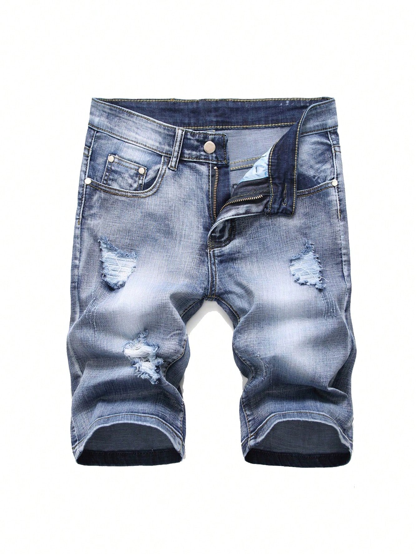 Men Cotton Ripped Denim Shorts