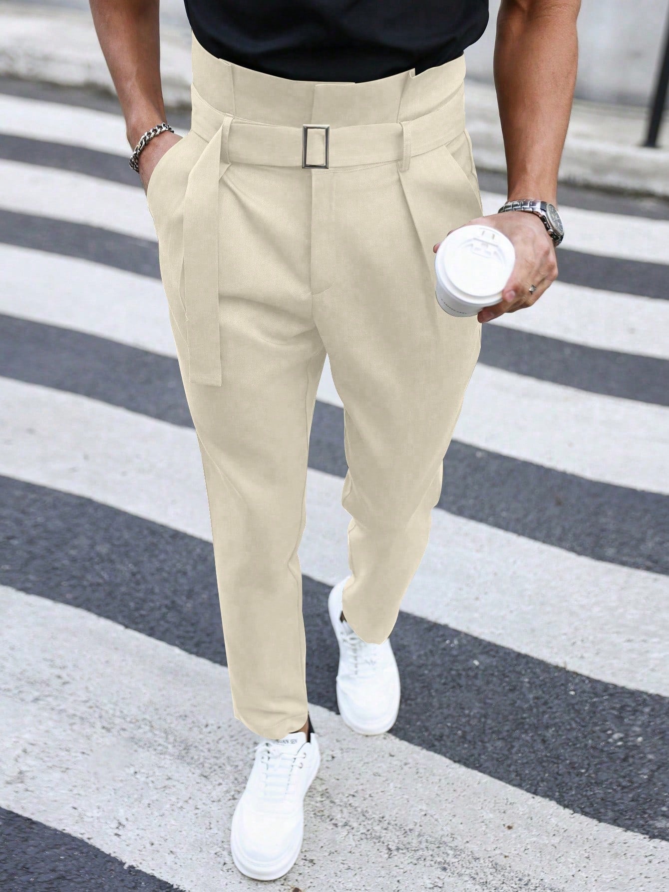 Men's Solid Color Pleated Dress Pants