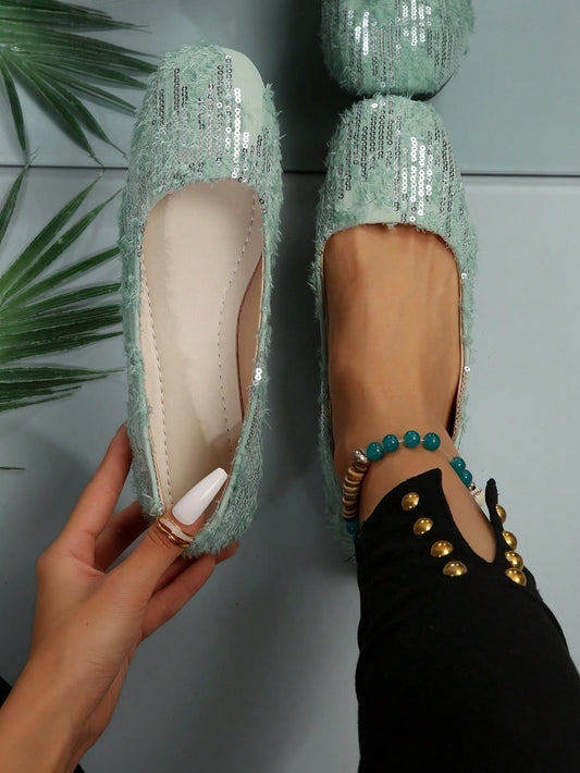 Women's New Spring Fashionable All-Match Comfortable Flat Shoes With Sparkling Sequins