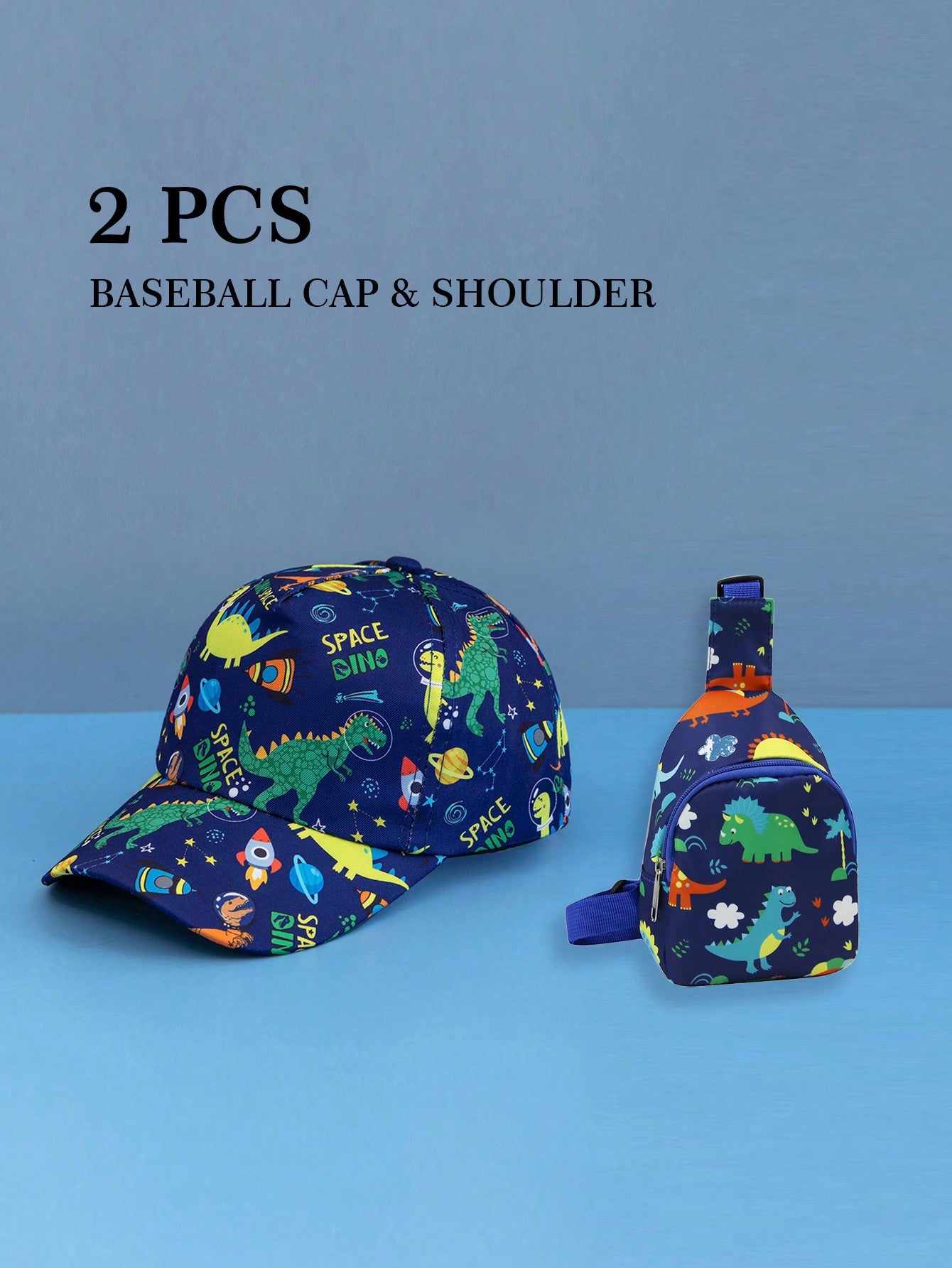 2-Piece Set Of Children Dinosaur Baseball Cap And Dinosaur Backpack Is Suitable For Boys To Use For Outdoor Activities Or Storage, And Is Suitable As A Birthday Gift.