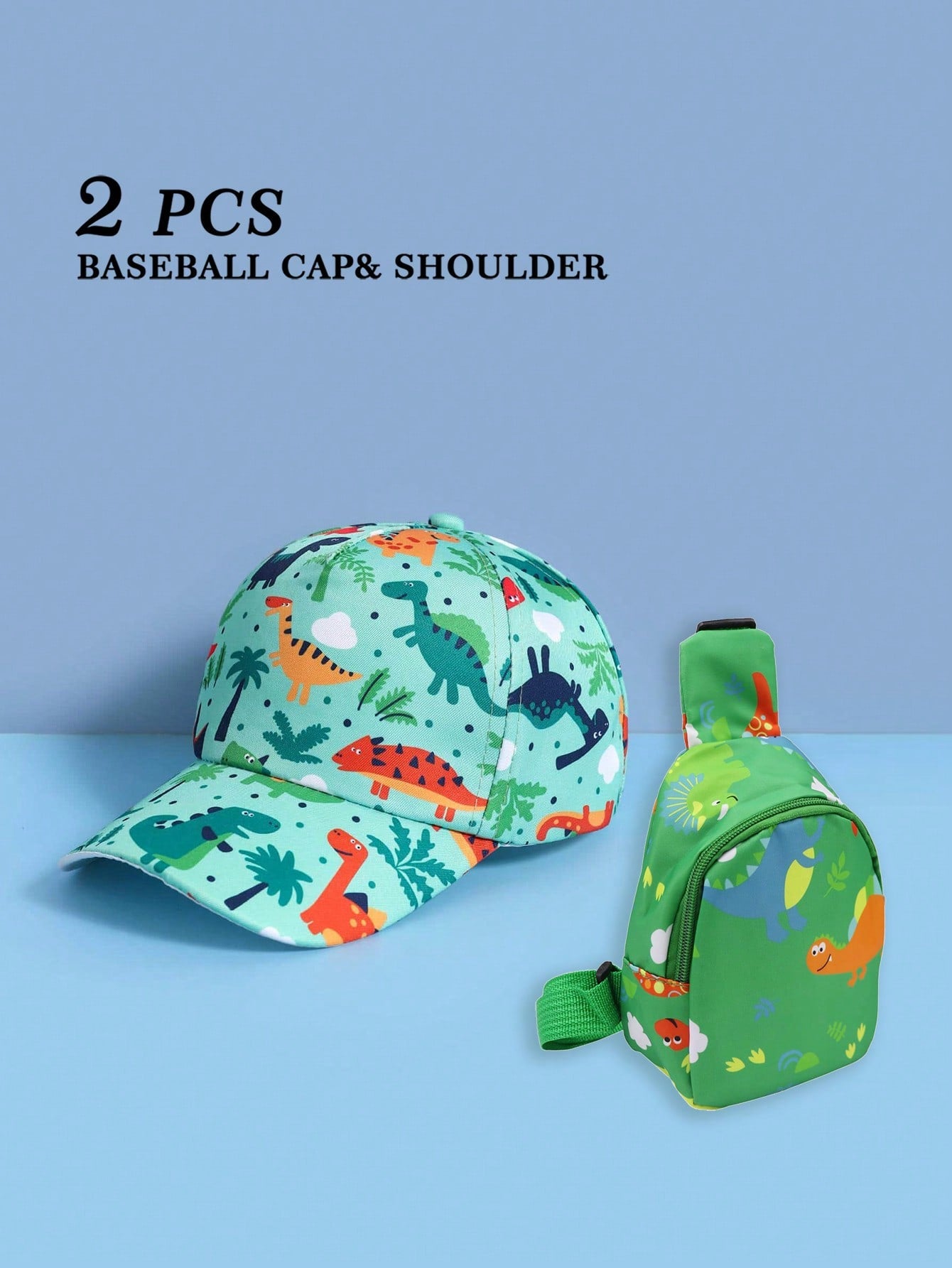 2-Piece Set Of Children Dinosaur Baseball Cap And Dinosaur Backpack Is Suitable For Boys To Use For Outdoor Activities Or Storage, And Is Suitable As A Birthday Gift.