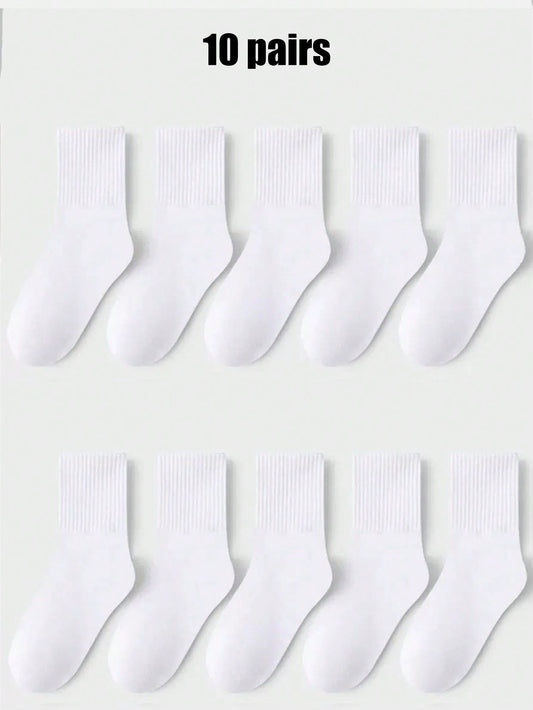 10 Pairs Of Solid Color Spring And Summer Breathable, Sweat Absorbing, And Odor Resistant Sports Socks