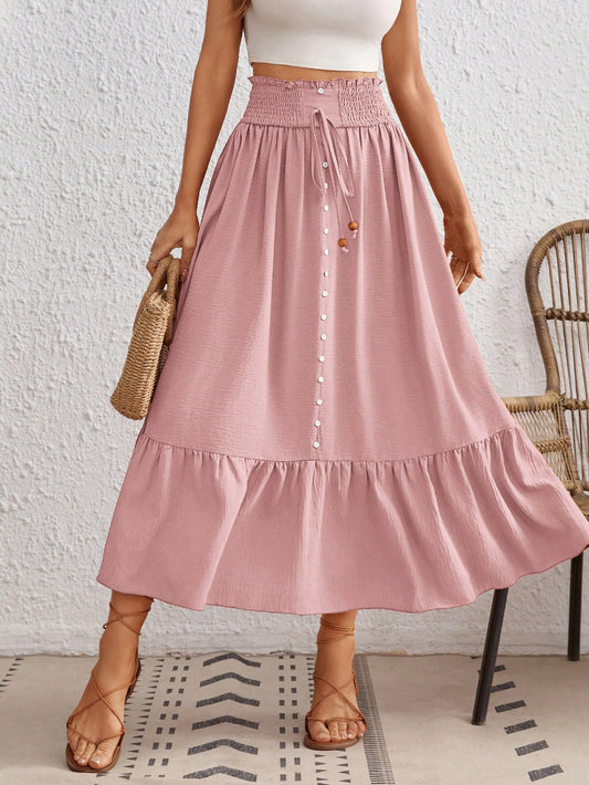 High Waist Button Decoration Vacation Skirt