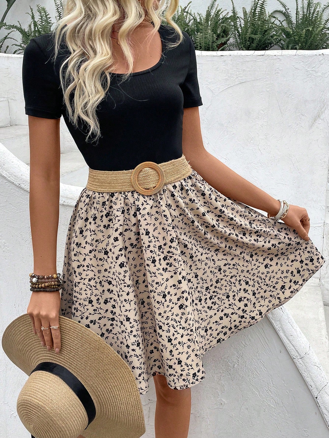 Floral Print Scoop Neck Dress