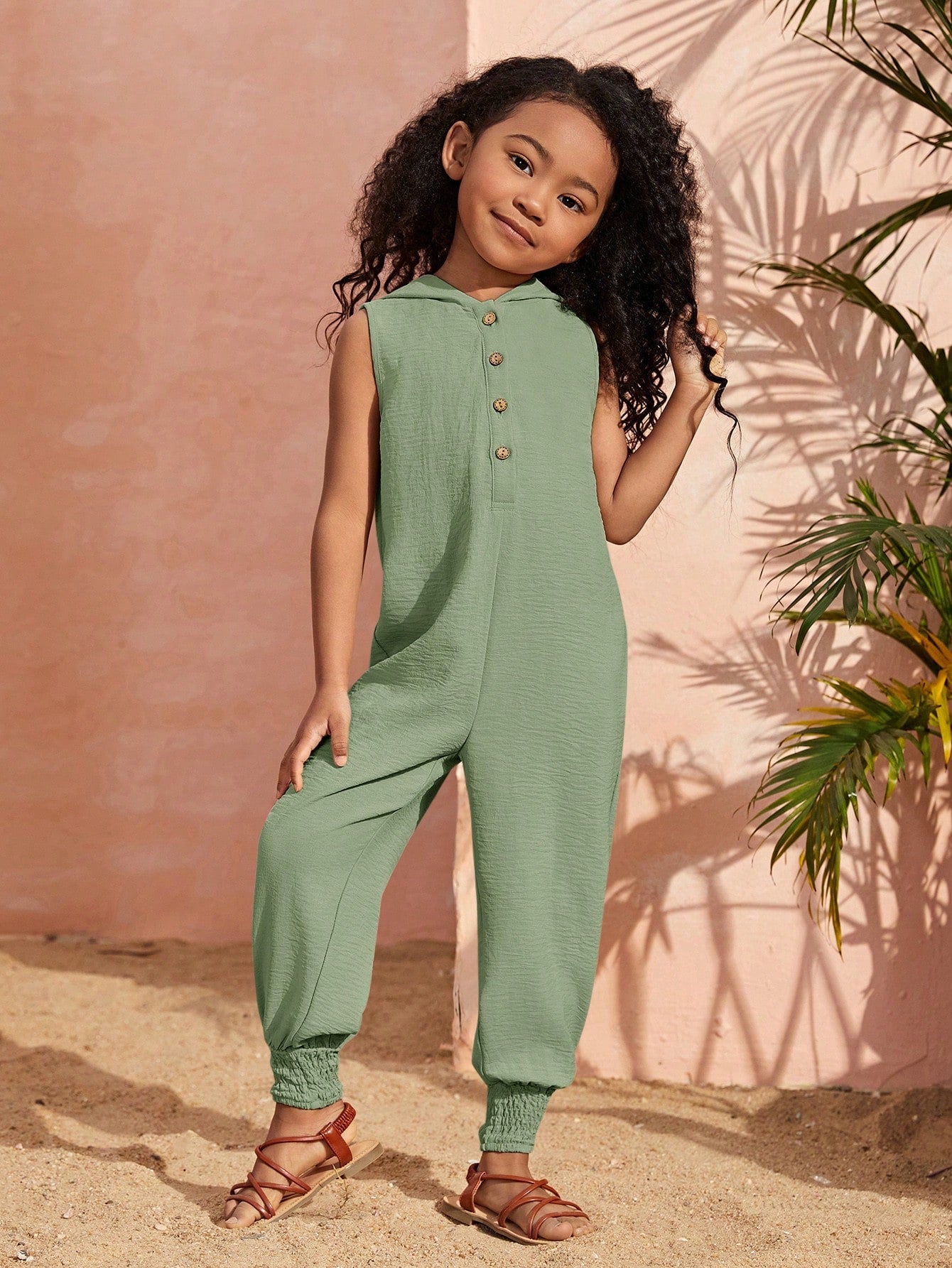 Young Girl Casual Sleeveless Jumpsuit With Hood For Spring And Summer