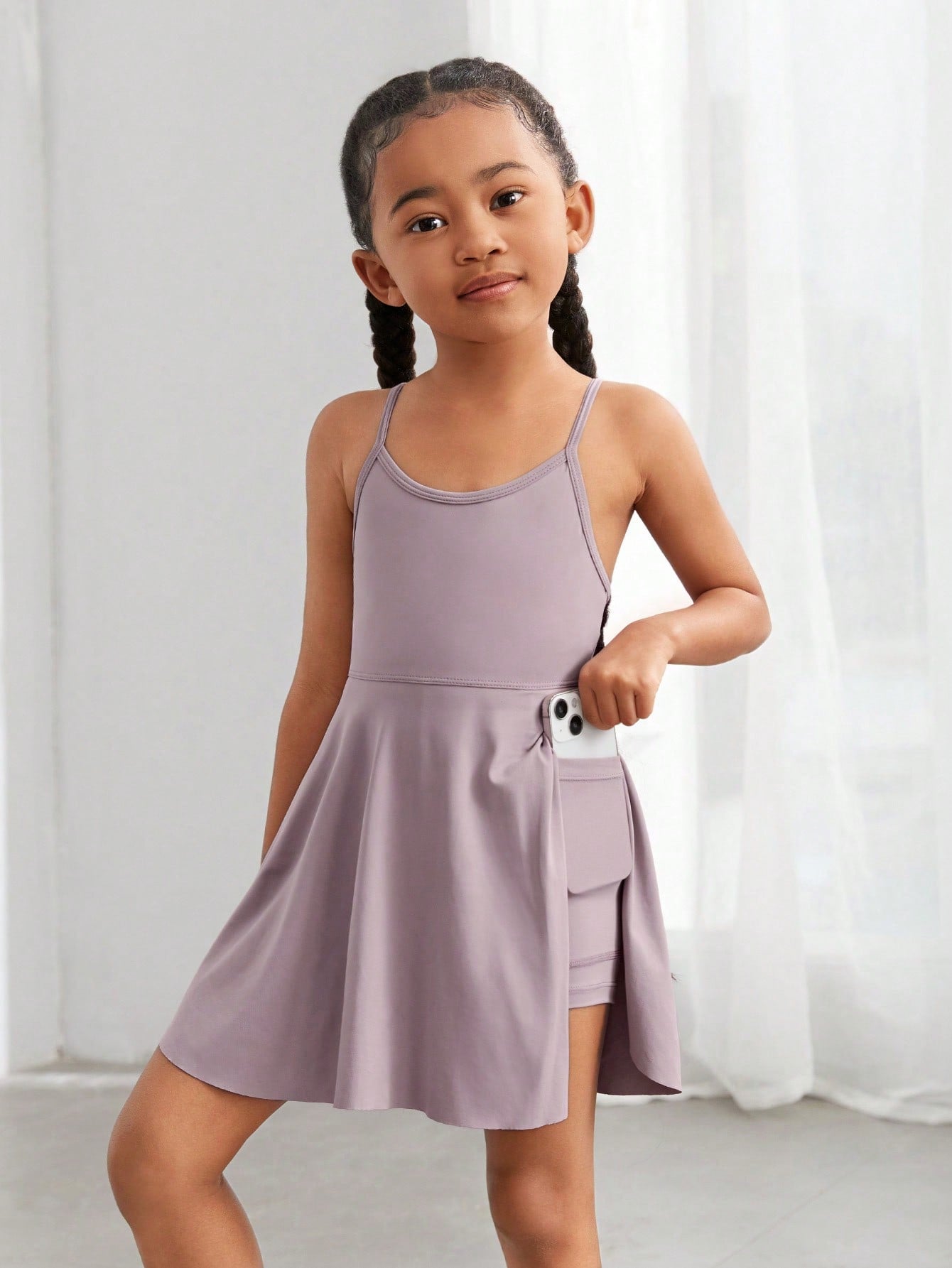 Young Girl Casual Comfortable Solid Color Suspender Sports Dress